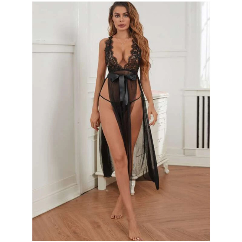 Sexy lingeries robe για τις γυναίκες που βλέπουν μέσα από φόρεμα δαντέλα ανοιχτό σε ματιές kimono