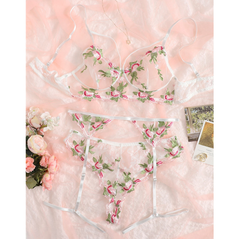 Πλέγμα floral κέντημα ιμάντα garter σετ εσώρουχα