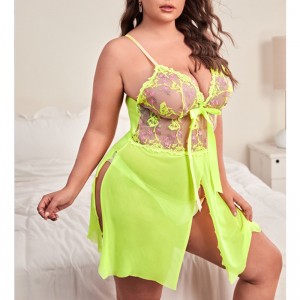 Floral κέντημα πλέγμα σχισίματα του μηρού Cami Nighties σέξι νυχτερινό φόρεμα