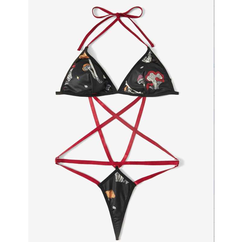 Εκτύπωση halter thong design bodysuit σέξι criss cross teddy και bustier