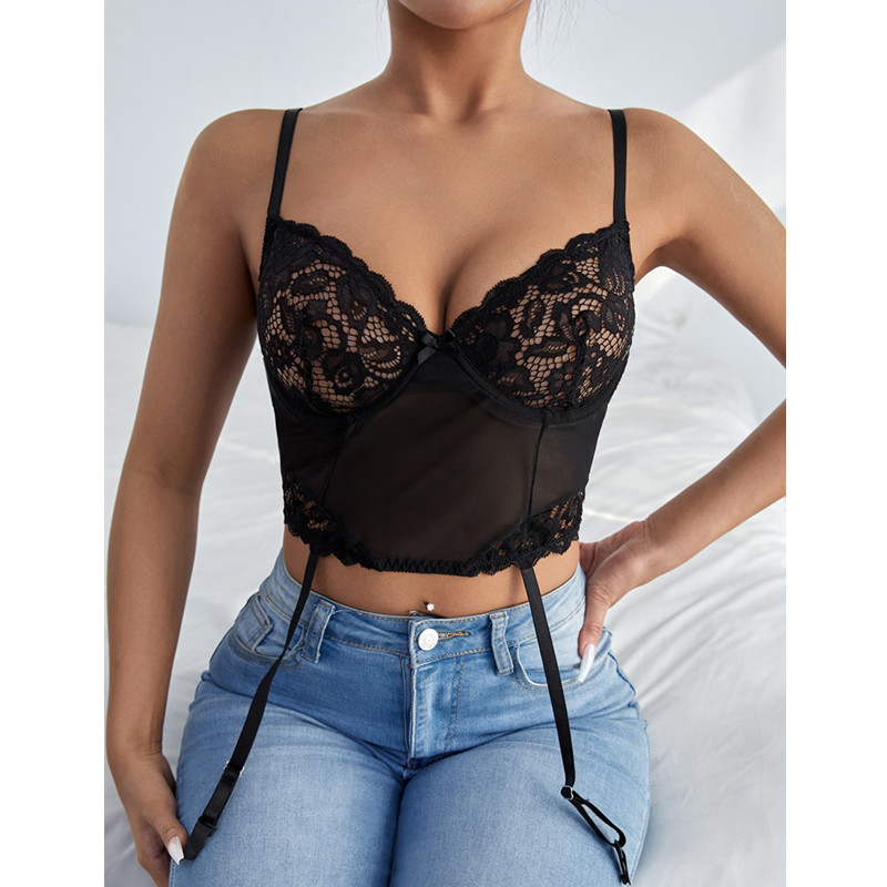 Στερεά δαντέλα Cami Top με ένα ζευγάρι Garter