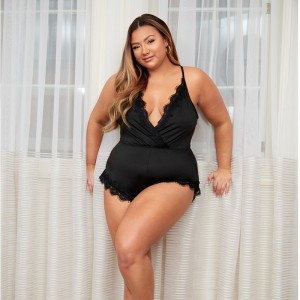 Scalloped Lace Trim Bodysuit Sexy Wrap Front Teddies και Bustiers